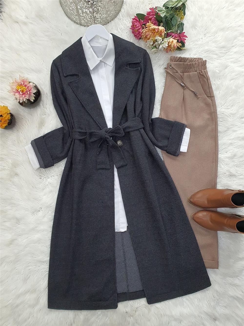 Winter Raised Karyağdı Kaşe Cape -Anthracite-102-9079-R64