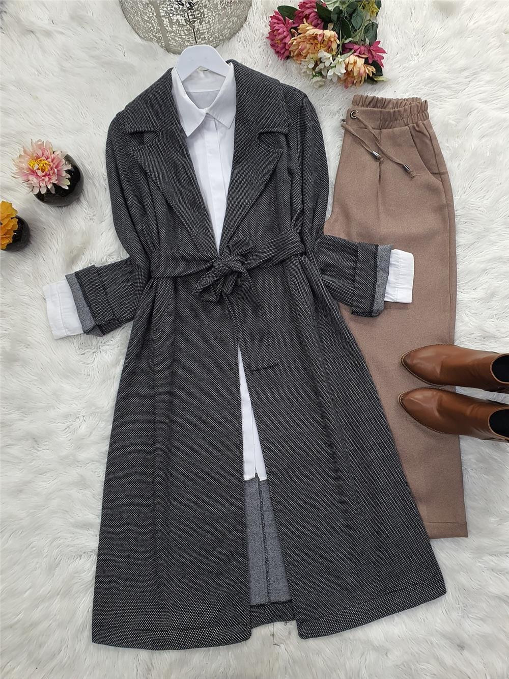 Winter Shawl Karyağdı Kaşe Cape -Grey-102-9079-R11