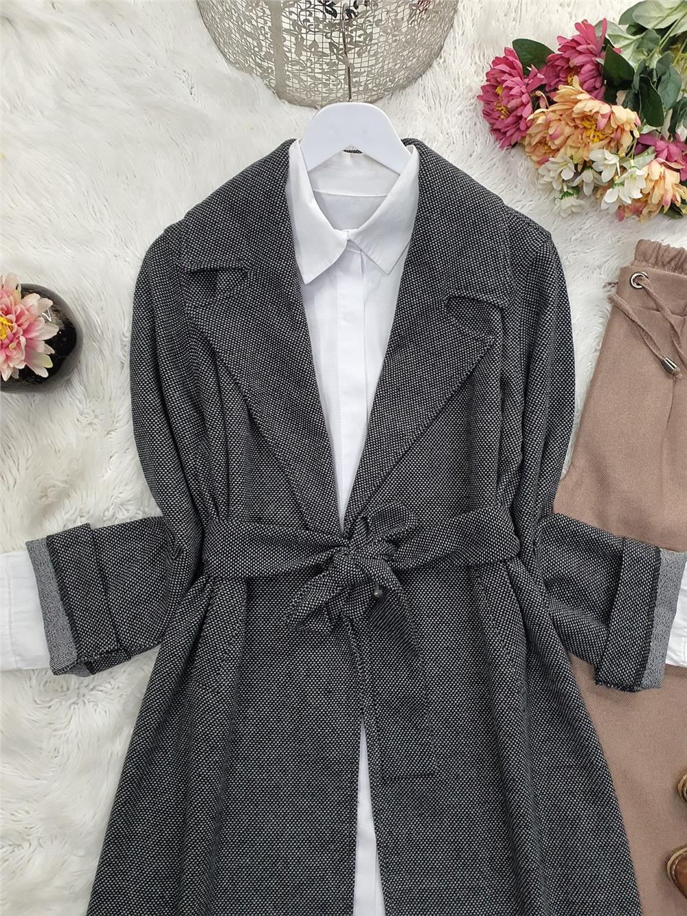 Winter Shawl Karyağdı Kaşe Cape -Grey-102-9079-R11