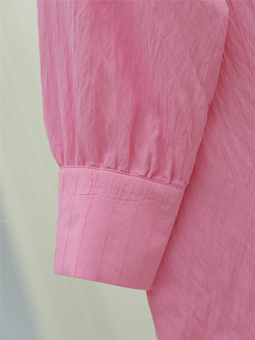 Klasik Yaka Boydan Düğmeli Oval Kesim Gömlek -Pembe-138-5963-R20