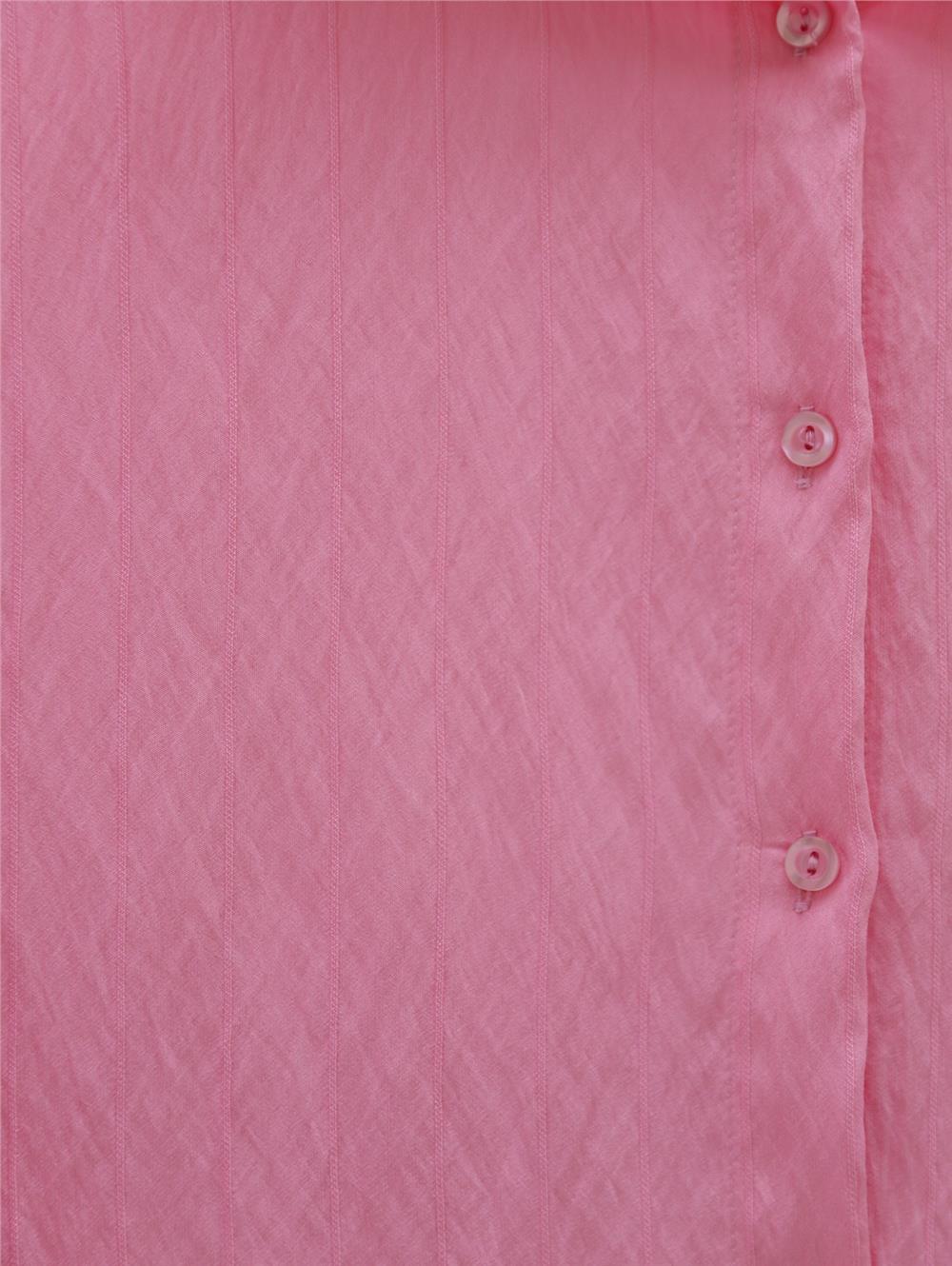 Klasik Yaka Boydan Düğmeli Oval Kesim Gömlek -Pembe-138-5963-R20