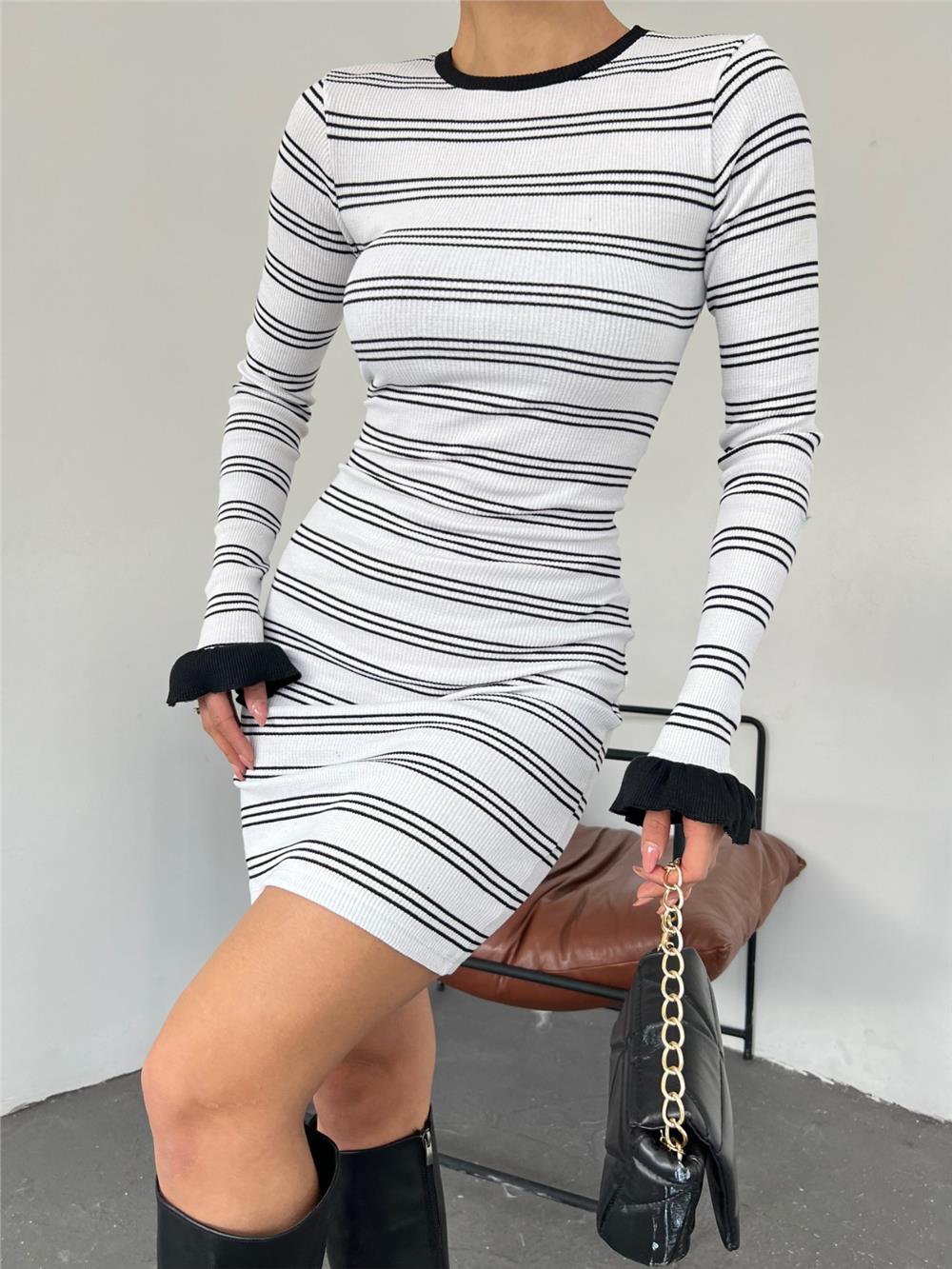 Flounce Striped Camisole Dress -White-358-10206-R02