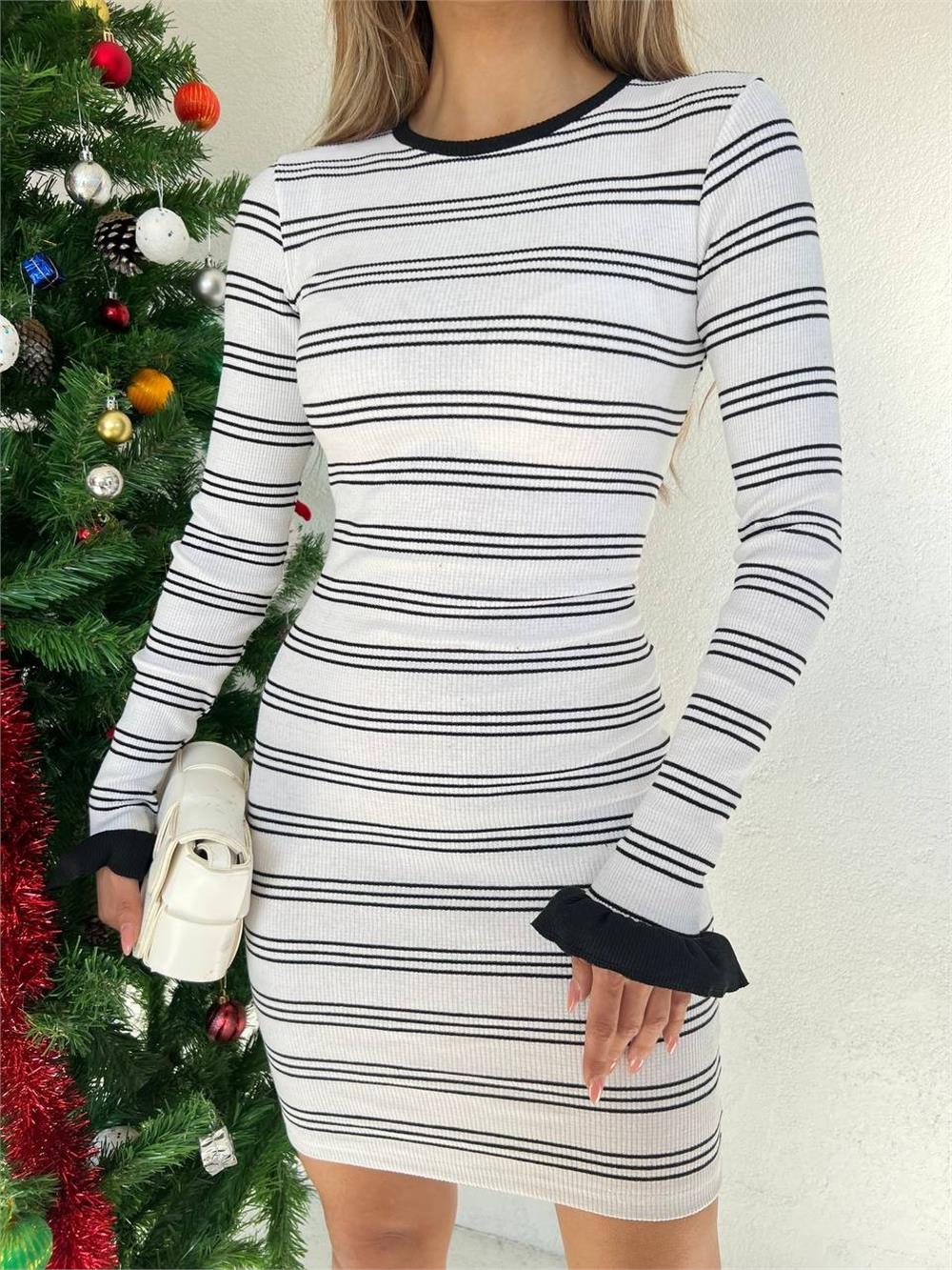 Flounce Striped Camisole Dress -White-358-10206-R02