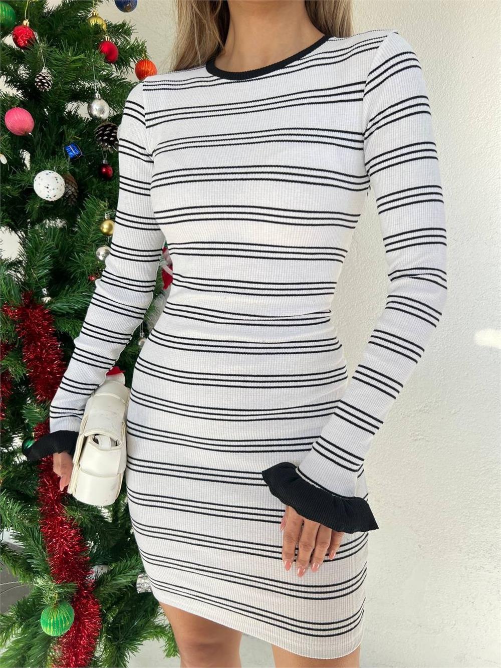 Flounce Striped Camisole Dress -White-358-10206-R02