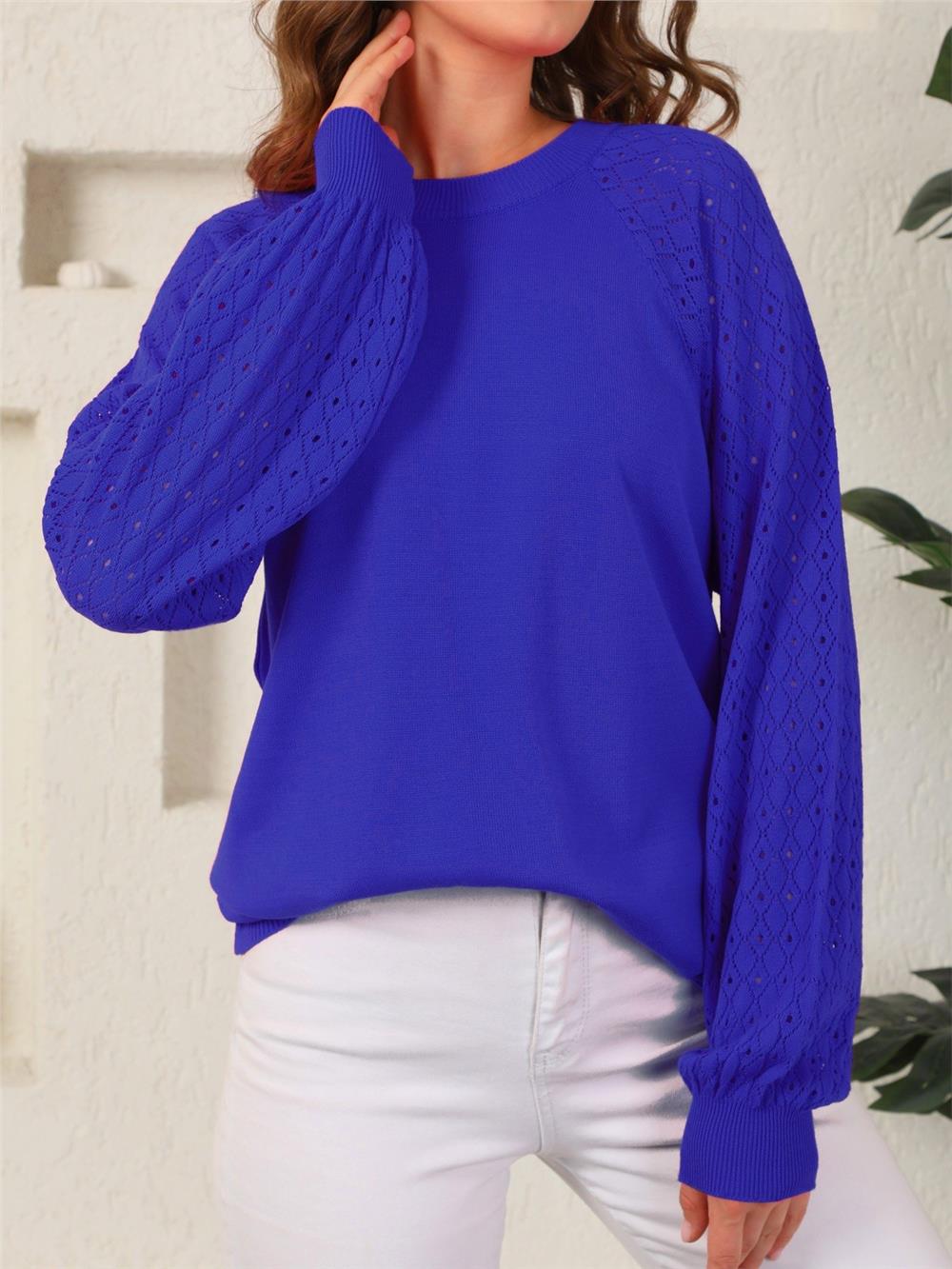 Women's Knitwear Sweater with Openwork Sleeves -Saxe-109-9532-R10