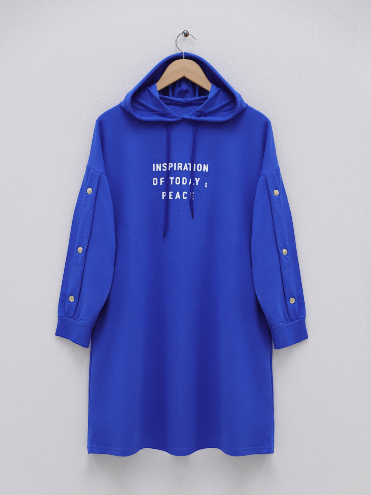 Kolları Çıtçıtlı Kapşonlu Sweat  -Mavi