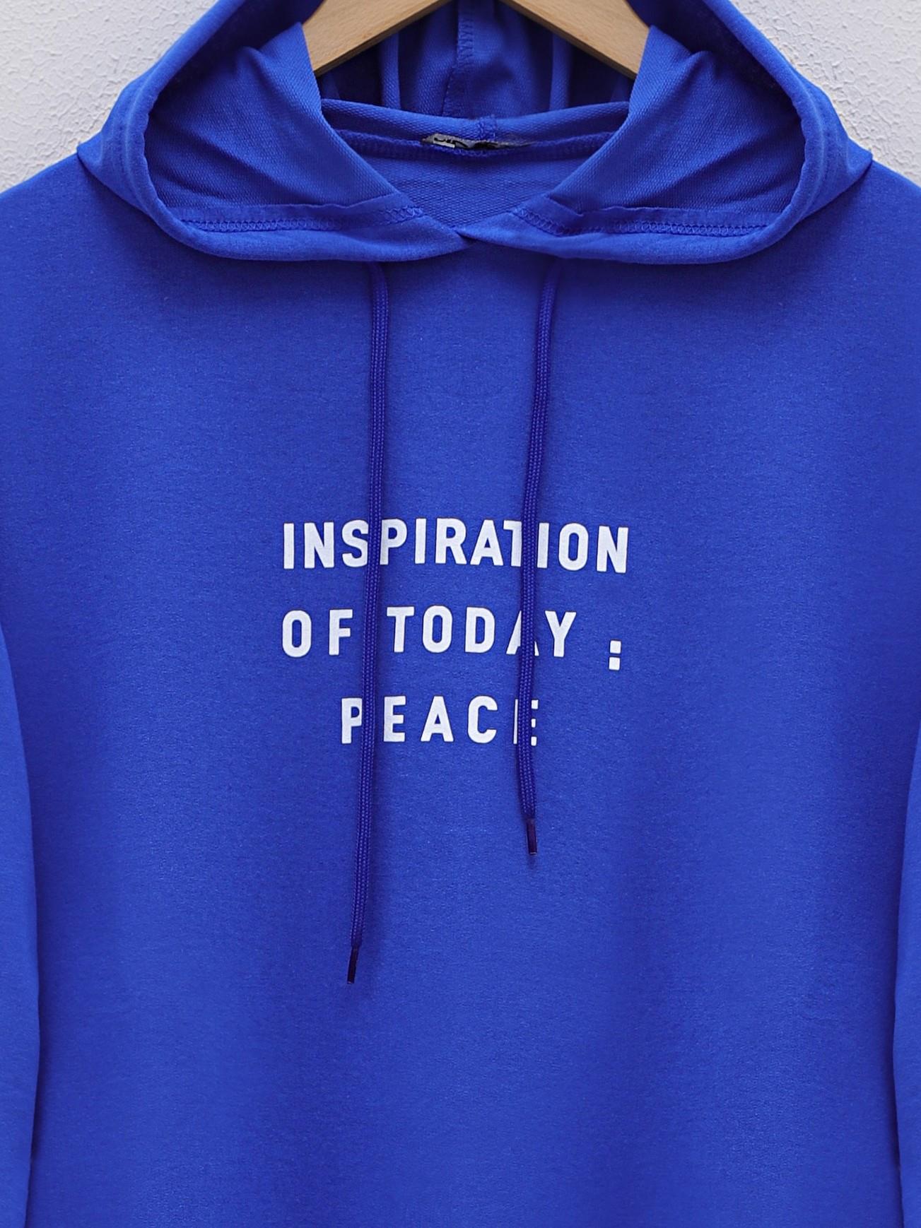 Kolları Çıtçıtlı Kapşonlu Sweat  -Mavi