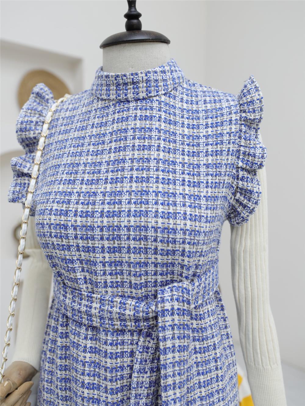Belted Tweed Gilet with Frilly Sleeves - Saks-111-61092-R10