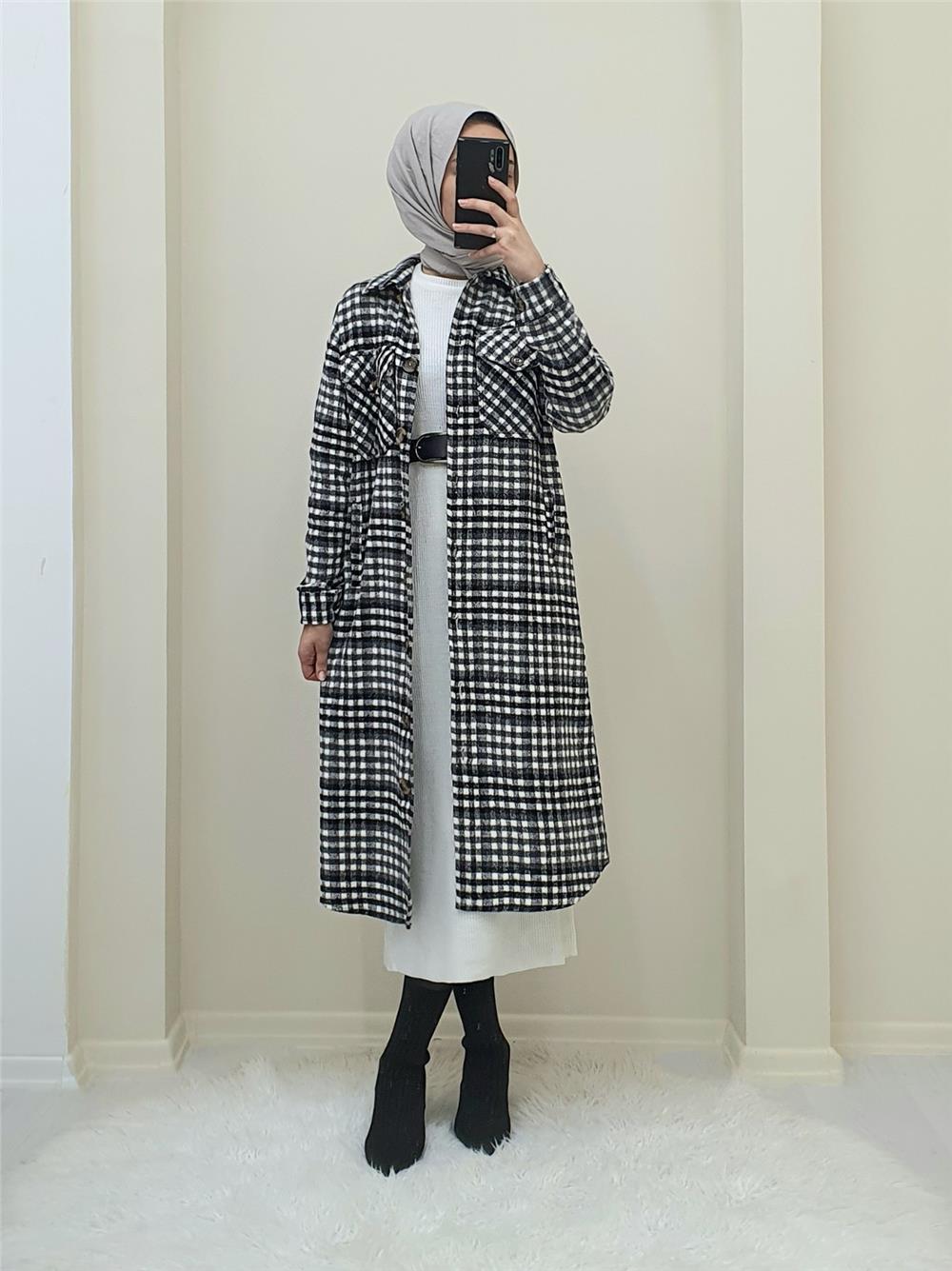Long Shirt Jacket with Foldable Sleeves and Pockets -Smoked-317-2102-R18