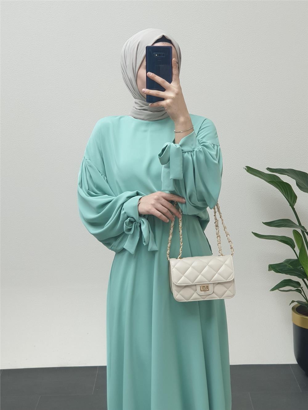 Balloon Skirt Suit with Lace Sleeves - Water Green-386-5928-R36