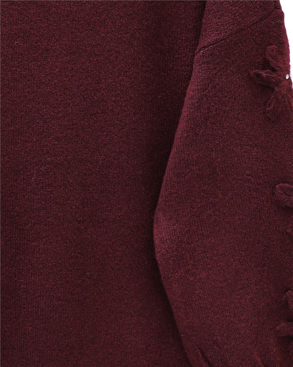 Kolu Çiçek Detaylı Yuvarlak Yaka Yumoş Triko Kazak -Bordo-295-4526-R04