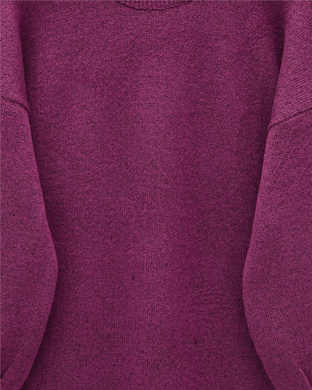 Kolu Çiçek Detaylı Yuvarlak Yaka Yumoş Triko Kazak -Fuşya-295-4526-R14