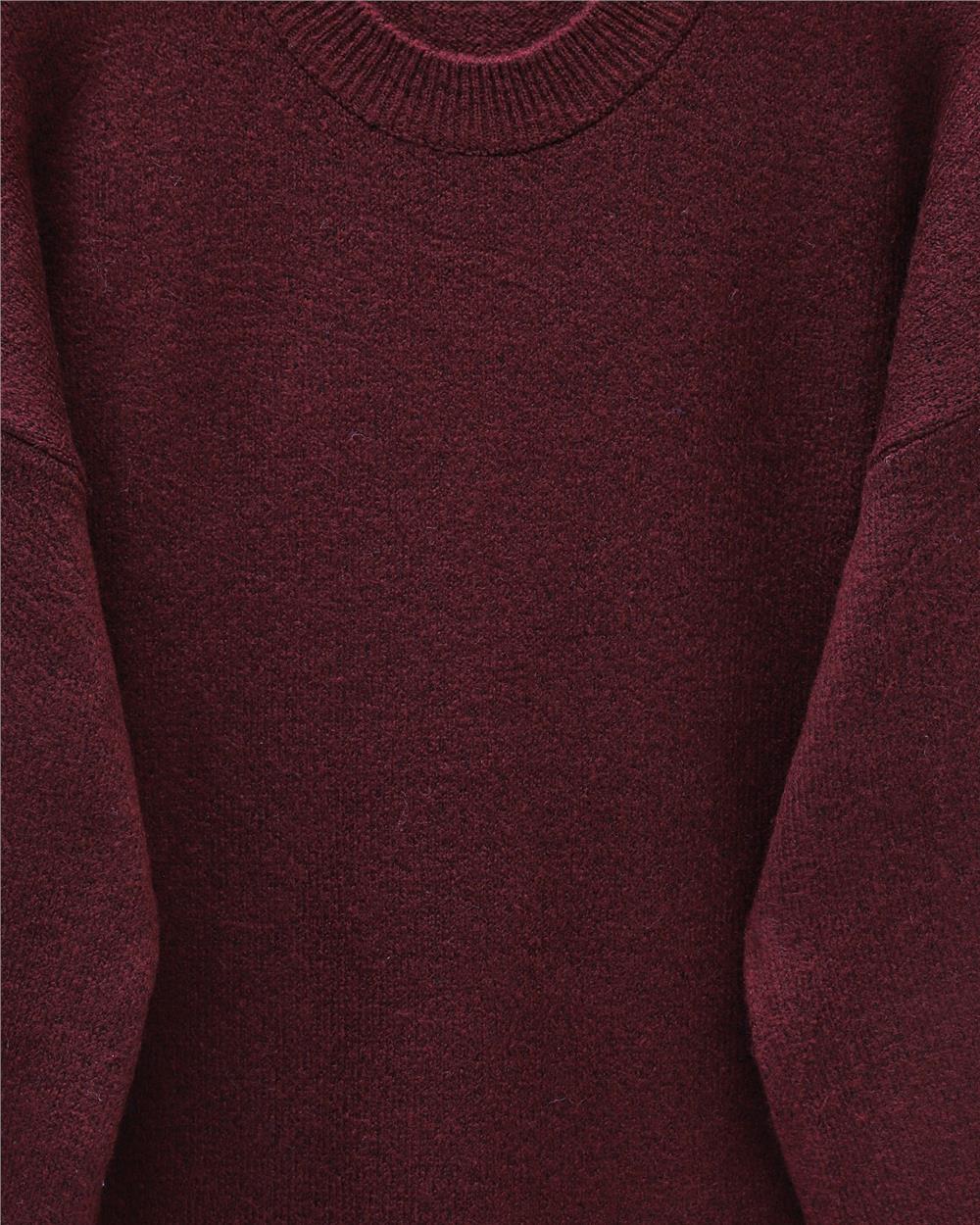 Kolu Çiçek Detaylı Yuvarlak Yaka Yumoş Triko Kazak -Bordo-295-4526-R04