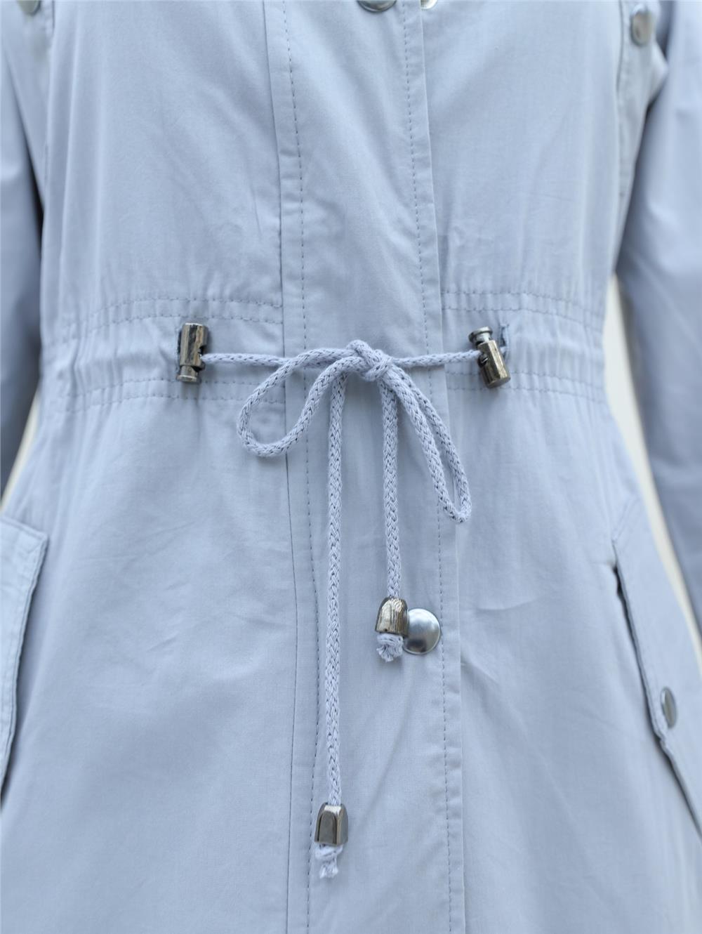 Araboy Trench Coat with Folded Sleeves and Tunnel Lace - Gray-148-2458-R11