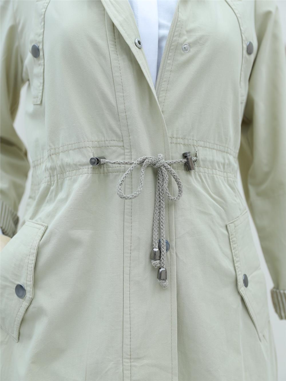 Araboy Trench Coat with Folded Sleeves and Tunnel Lace -Stone-148-2458-R43