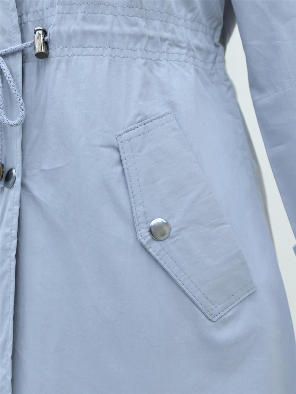Araboy Trench Coat with Folded Sleeves and Tunnel Lace - Gray-148-2458-R11