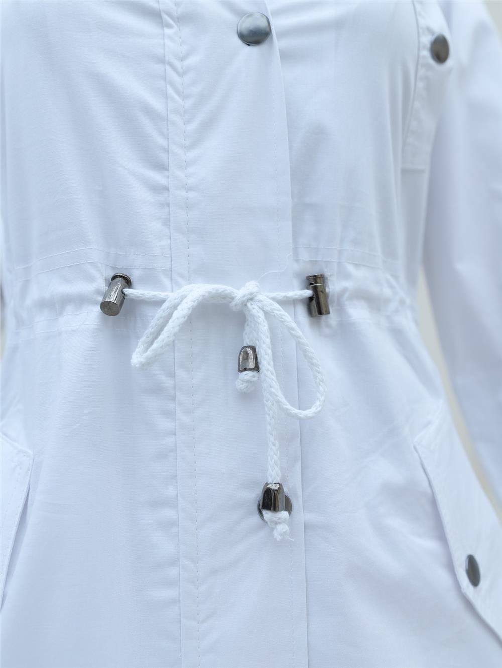 Araboy Trench Coat with Folded Sleeves and Tunnel Lace - White-148-2458-R02