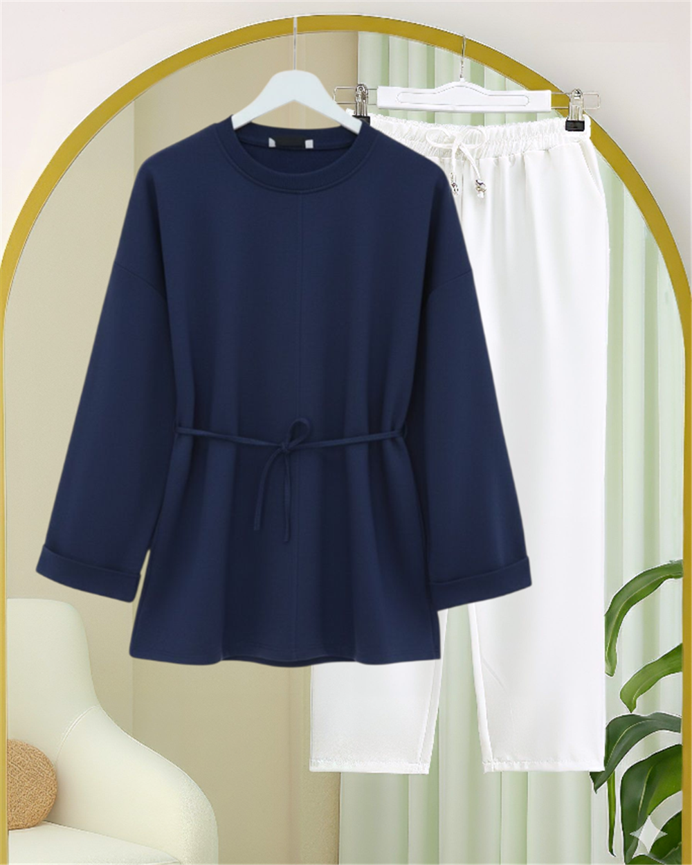 Kolu Katlı Beli Bağlamalı Yırtmaçlı Penye Tunik -Laci-349-7087-R03