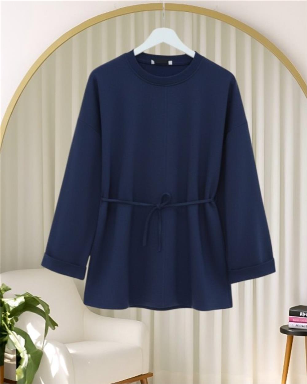 Kolu Katlı Beli Bağlamalı Yırtmaçlı Penye Tunik -Laci-349-7087-R03