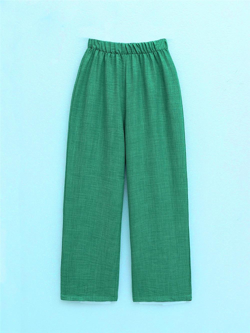 Double Suit with Elastic Sleeves and Lacing Detail - Green-349-4061-R35