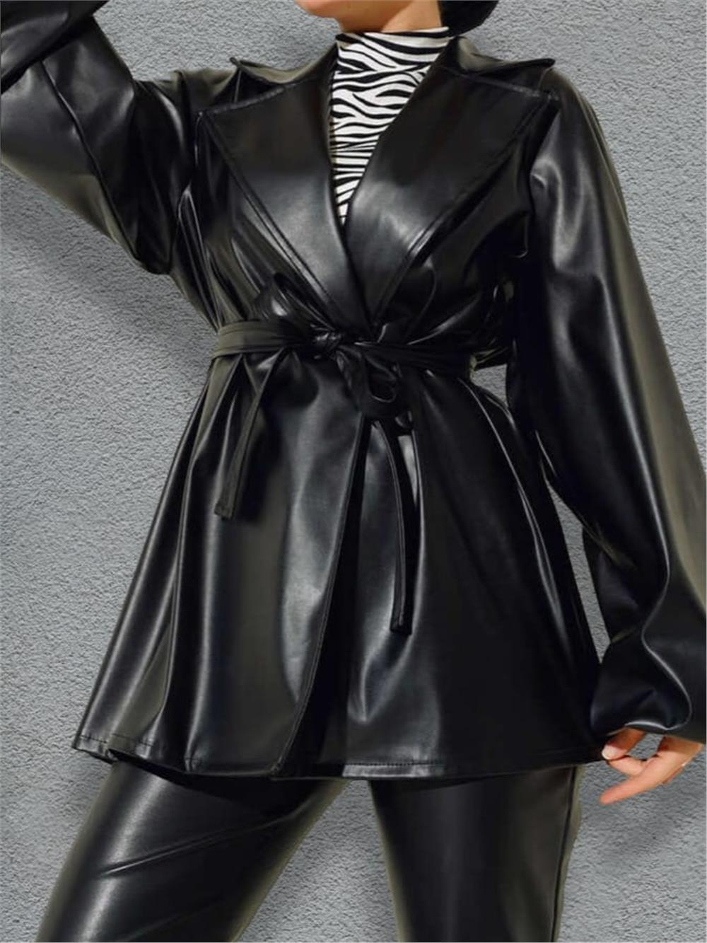 Balloon Sleeve Leather Jacket with Elastic Sleeves - Black-253-12867-R01
