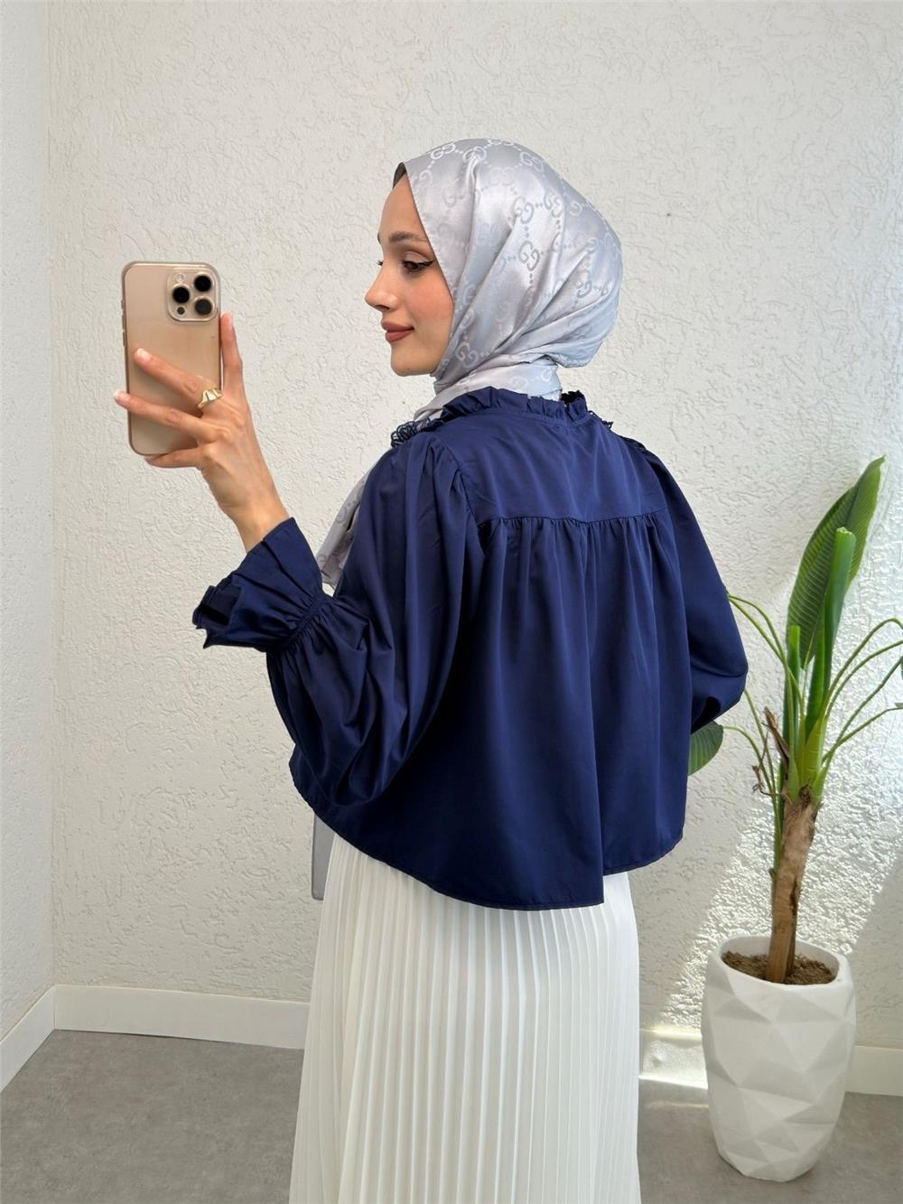 Kolu Lastikli Çiçek Detaylı Gömlek -Laci-307-2317-R03