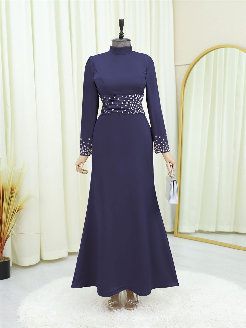 Korse Kemerli Taşlı Saten Abiye  -Laci-316-4640-R03