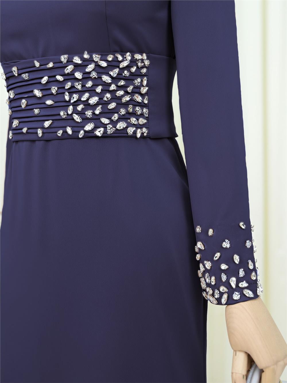 Korse Kemerli Taşlı Saten Abiye  -Laci-316-4640-R03