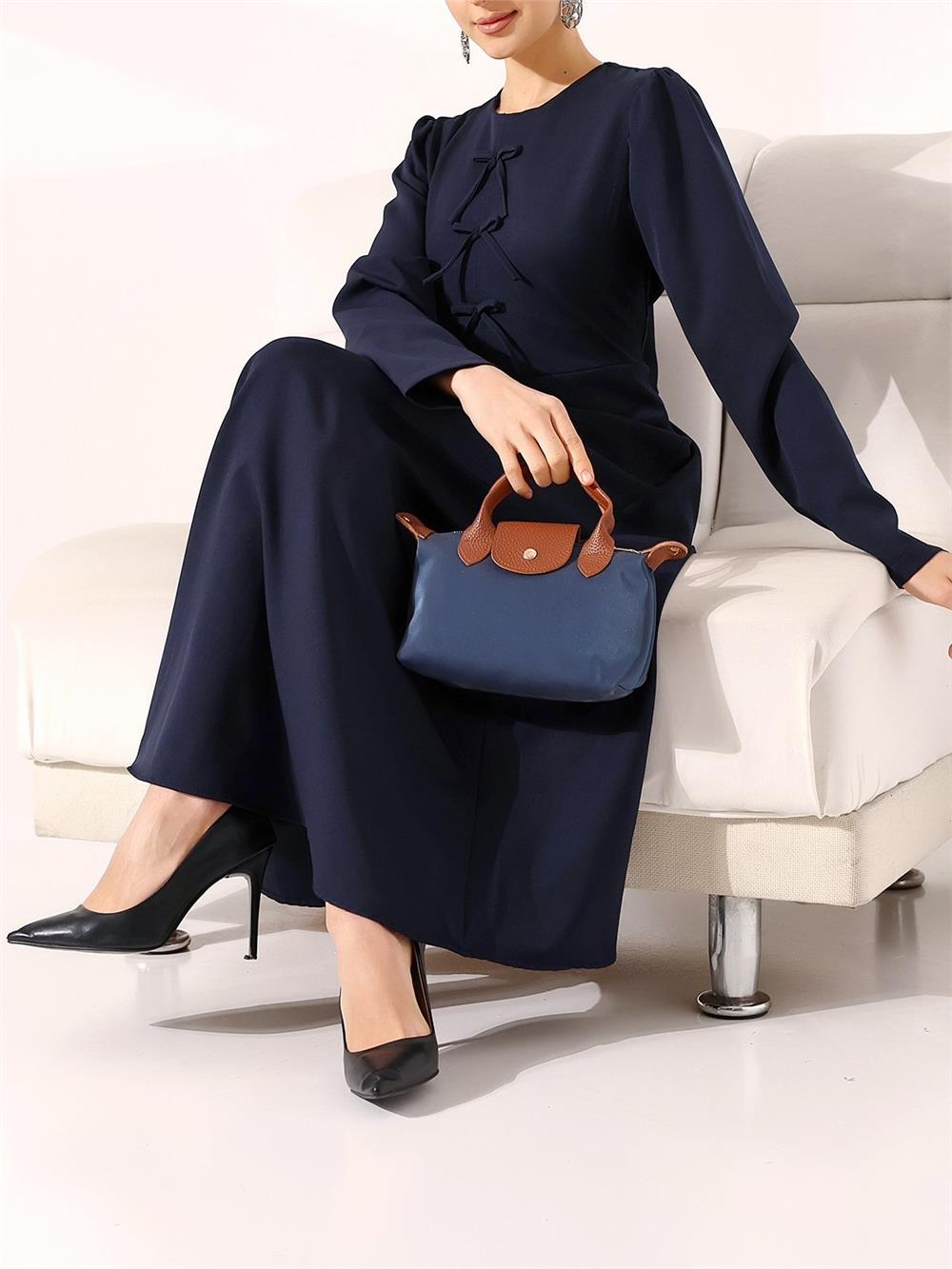 Kurdele Detaylı İthal Krep Elbise -Laci-120-1592-R03