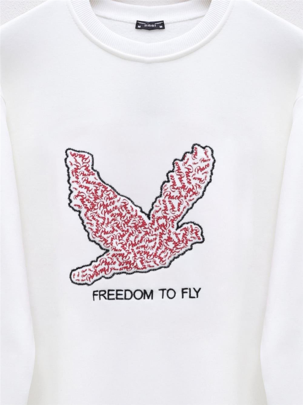 Bird Printed Rose Gold Crew Neck Sweat -White-357-3051-R02