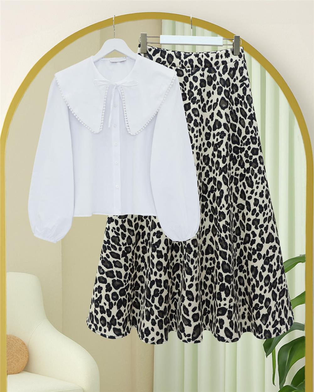 Leopar Desenli Scuba Etek -Bej-349-7098-R56