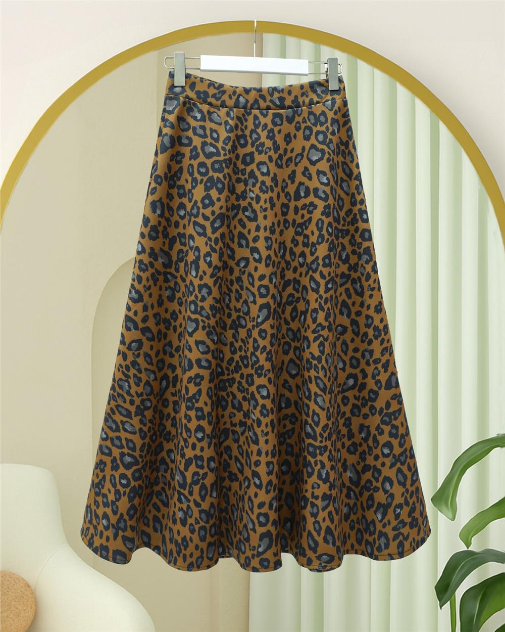 Leopar Desenli Scuba Etek -Taba-349-7098-R12