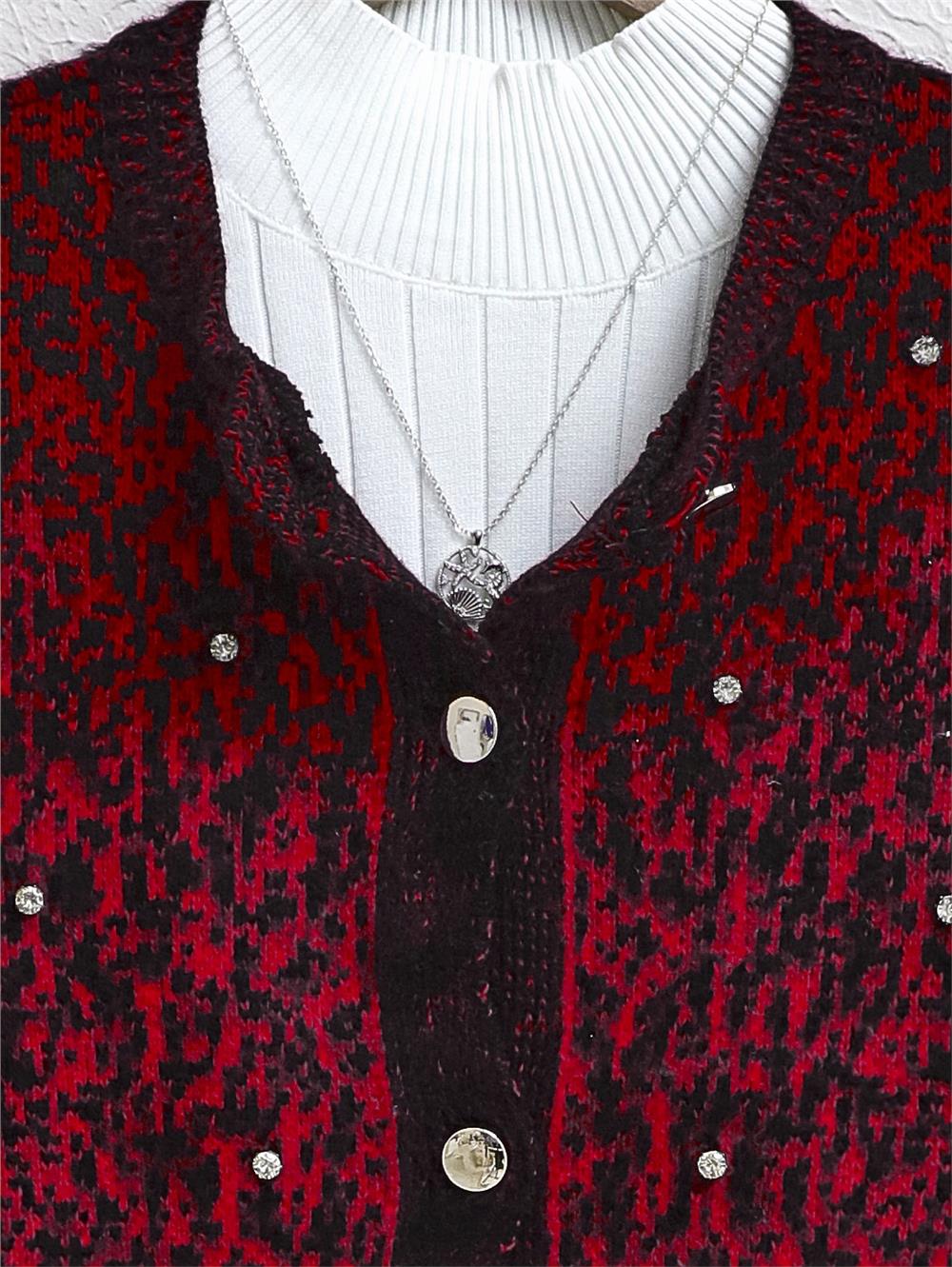 Soft Cardigan with Metal Buttons and Stone Detail - Red-385-3002-R33
