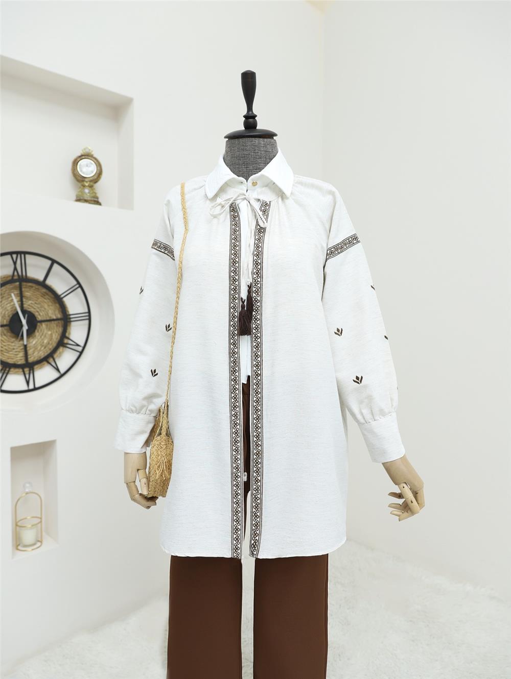 Embroidery Detailed Kimono -Stone-238-2521-R43