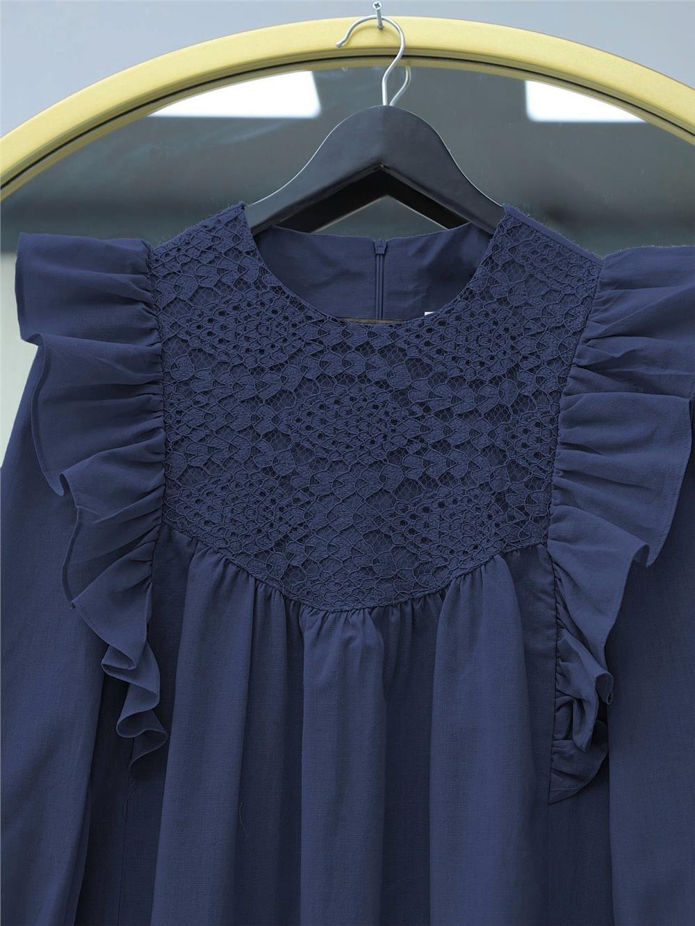 Omuz Fırfırlı Robası Dantel İşlemeli Poplin Tunik   -Laci-307-2044-R03