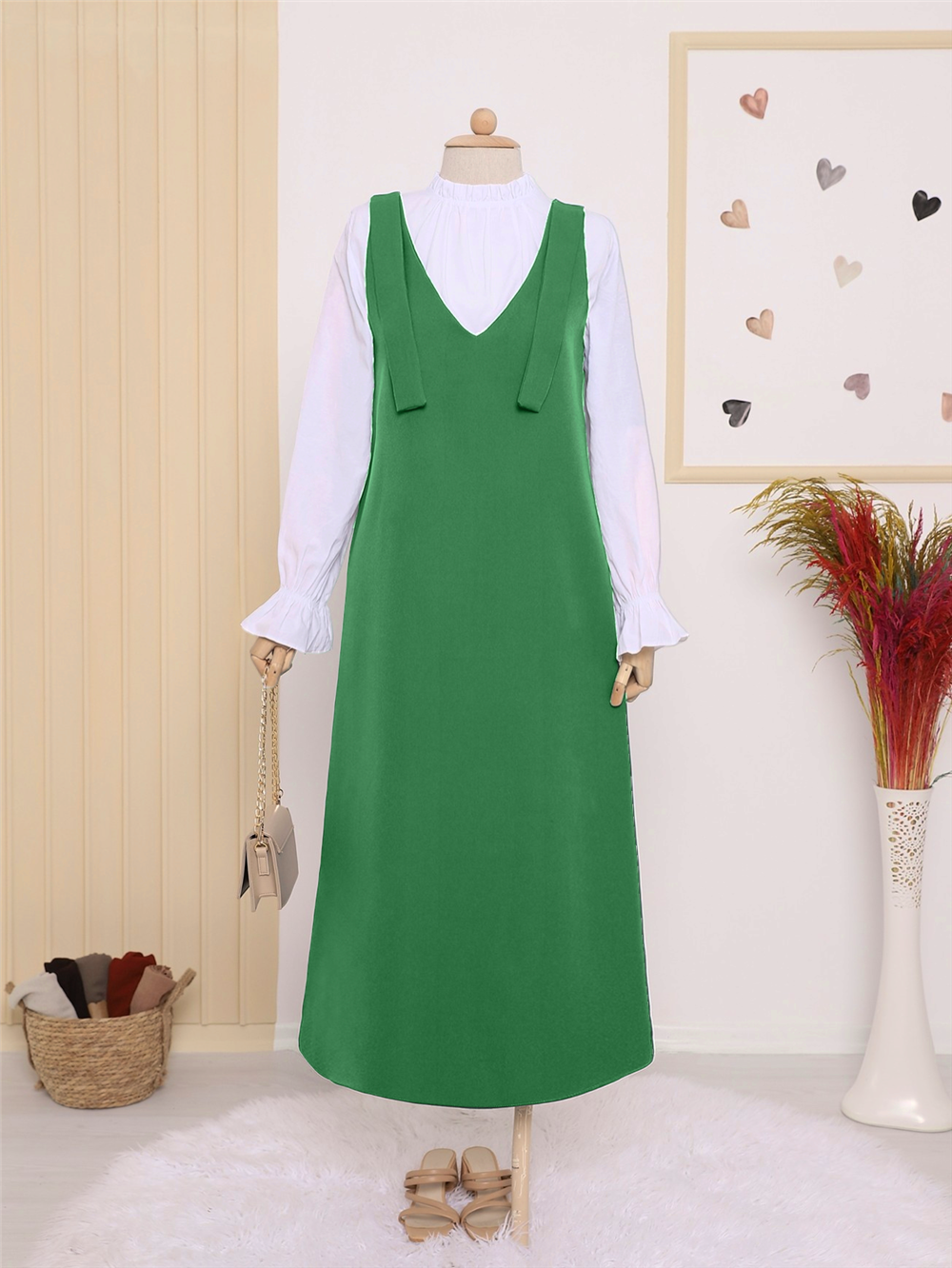 Long Gilet with Tied Shoulders -Orman Yş.-111-60886-R71