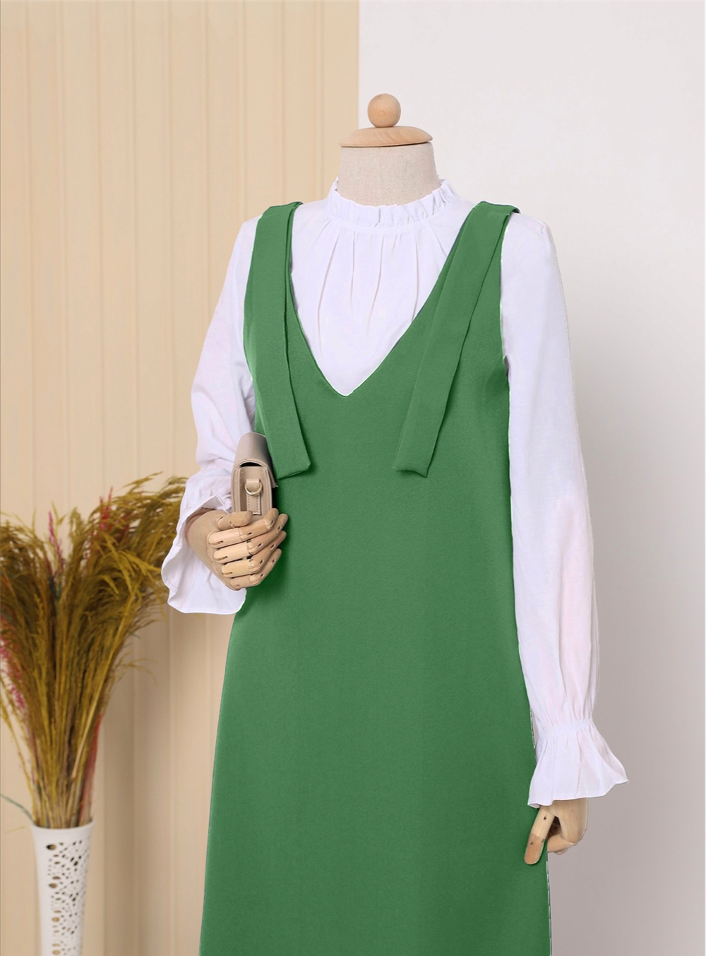 Long Gilet with Tied Shoulders -Orman Yş.-111-60886-R71