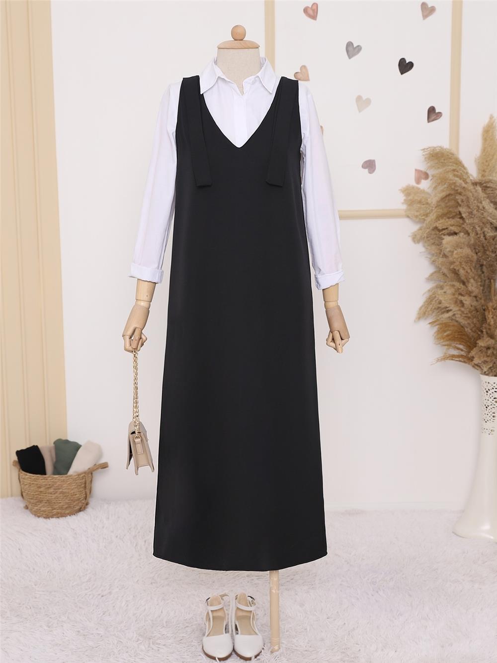 Long Gilet with Tied Shoulders -Black-111-60886-R01