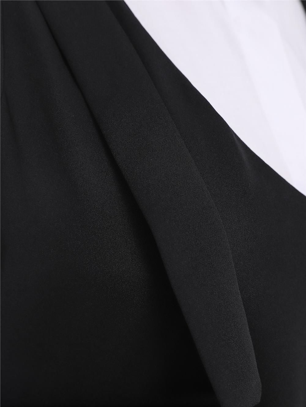 Long Gilet with Tied Shoulders -Black-111-60886-R01
