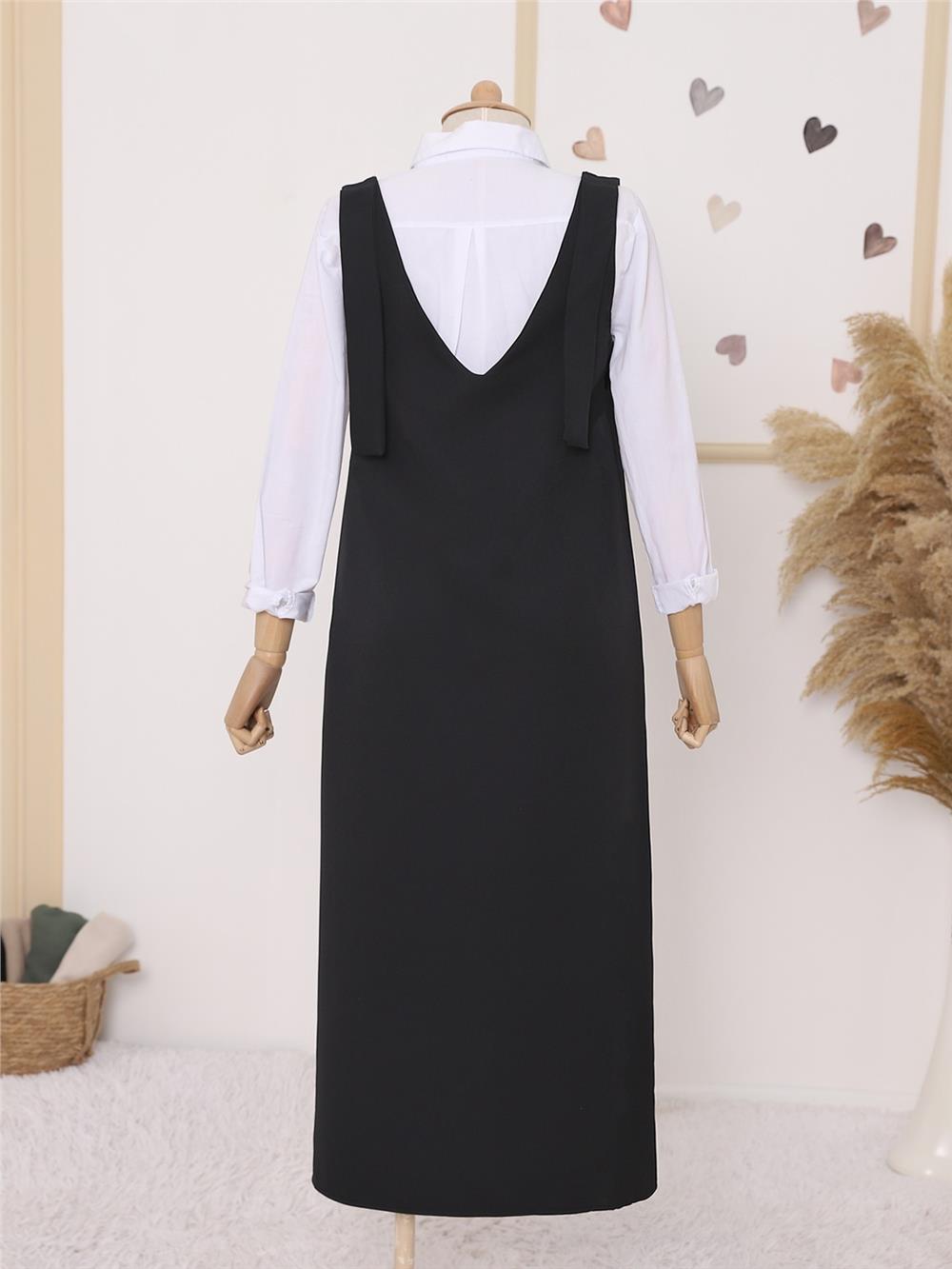 Long Gilet with Tied Shoulders -Black-111-60886-R01