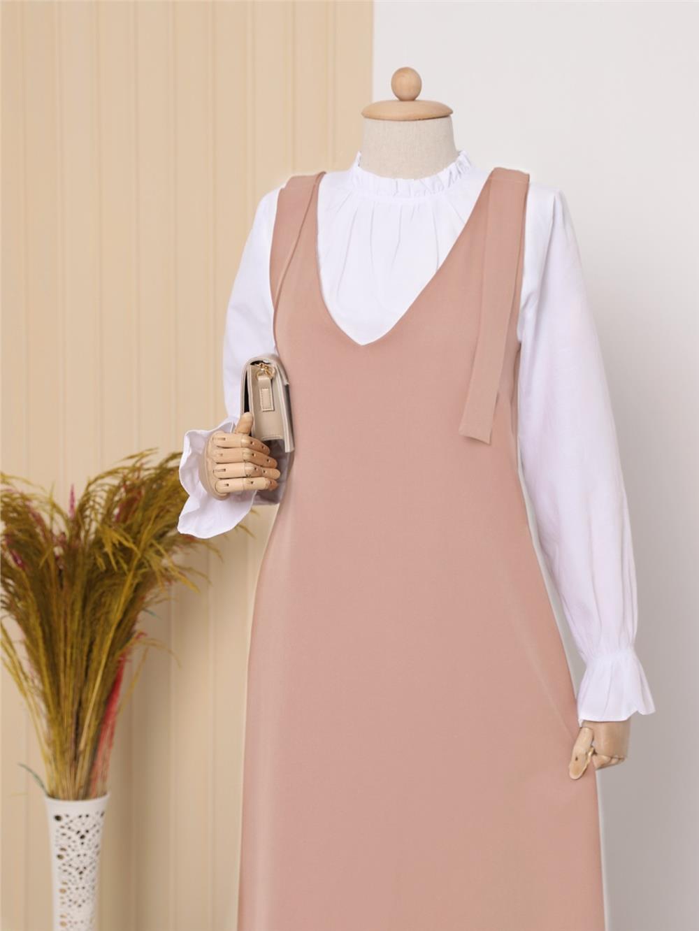 Long Gilet with Tied Shoulders -Mink Color-111-60886-R23