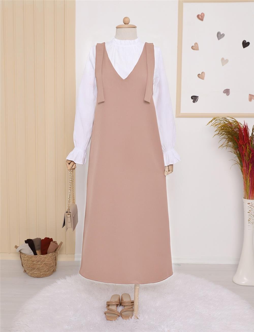 Long Gilet with Tied Shoulders -Mink Color-111-60886-R23