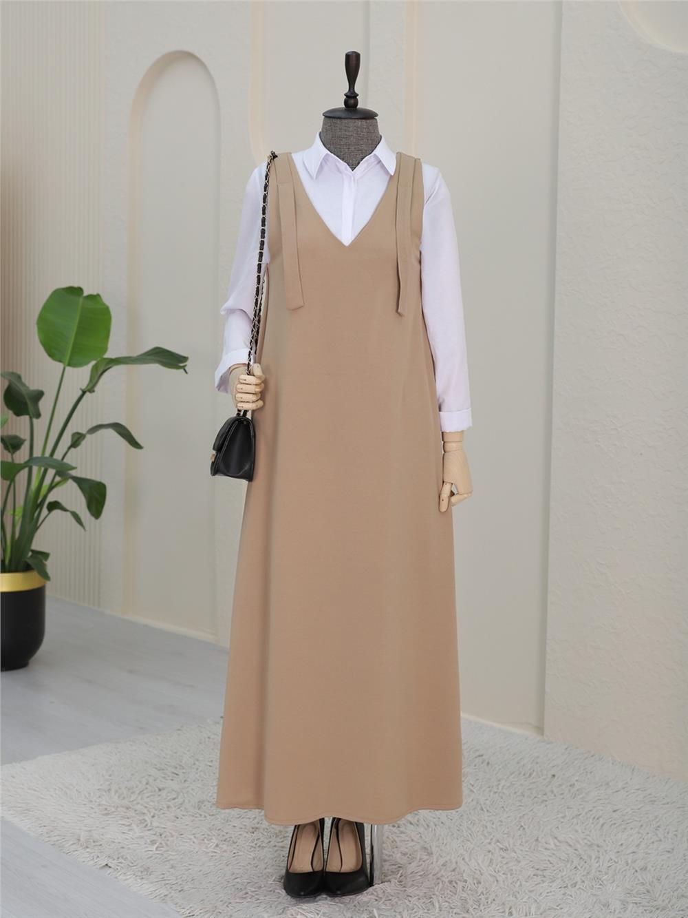 جيليه بياقة V وأكتاف مربوطة - مينك-349-5054-R23