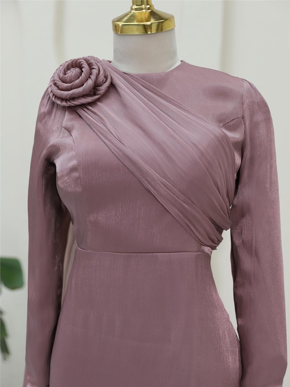 Omuzu Gül Detaylı Şifon Abiye -G.Kurusu-316-4672-R27