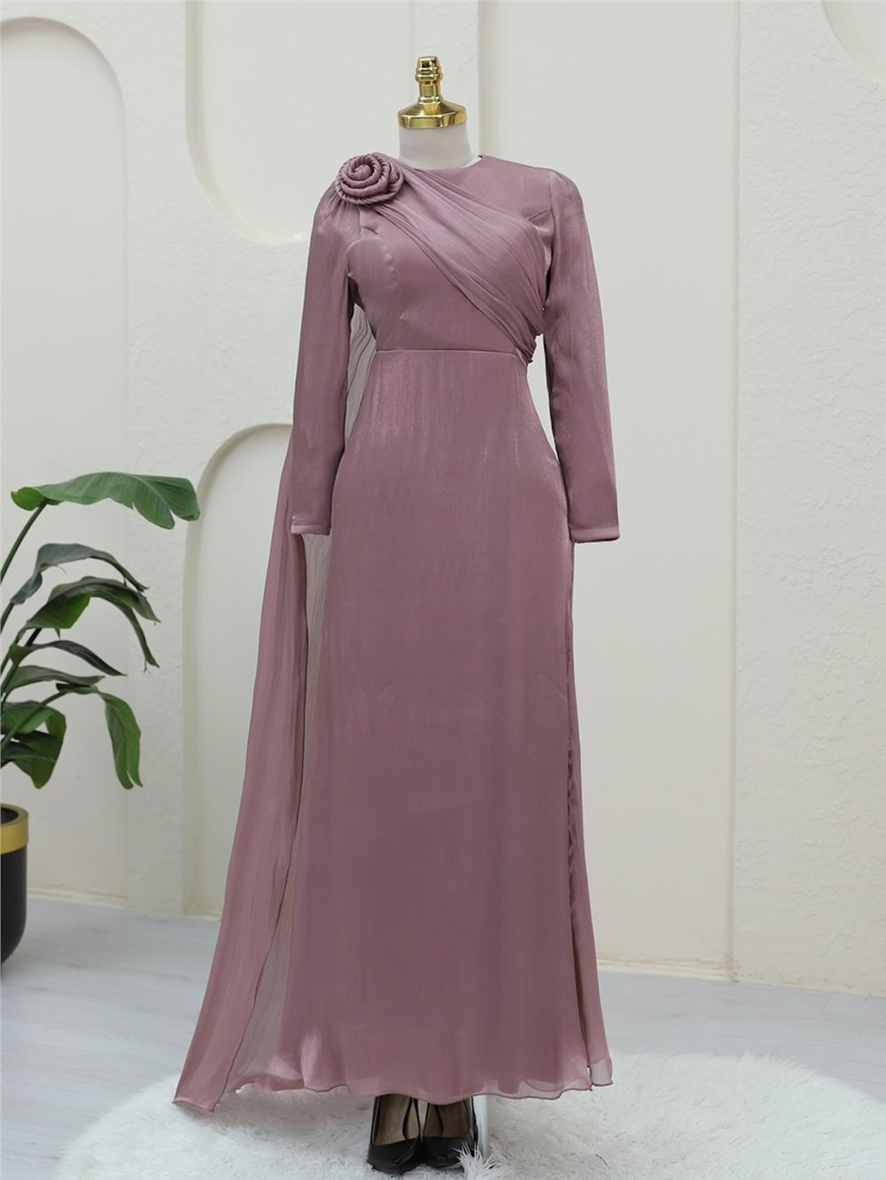 Omuzu Gül Detaylı Şifon Abiye -G.Kurusu-316-4672-R27