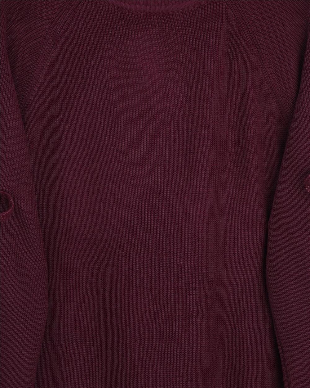 Omuzu Saç Örgülü Salaş Triko Tunik -Bordo-295-1281-R04