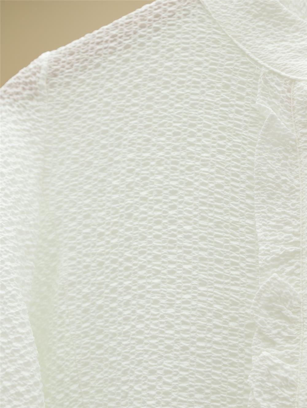 Front Buttoned Seersucker Tunic with Frilly Skirt -White-111-20976-R02