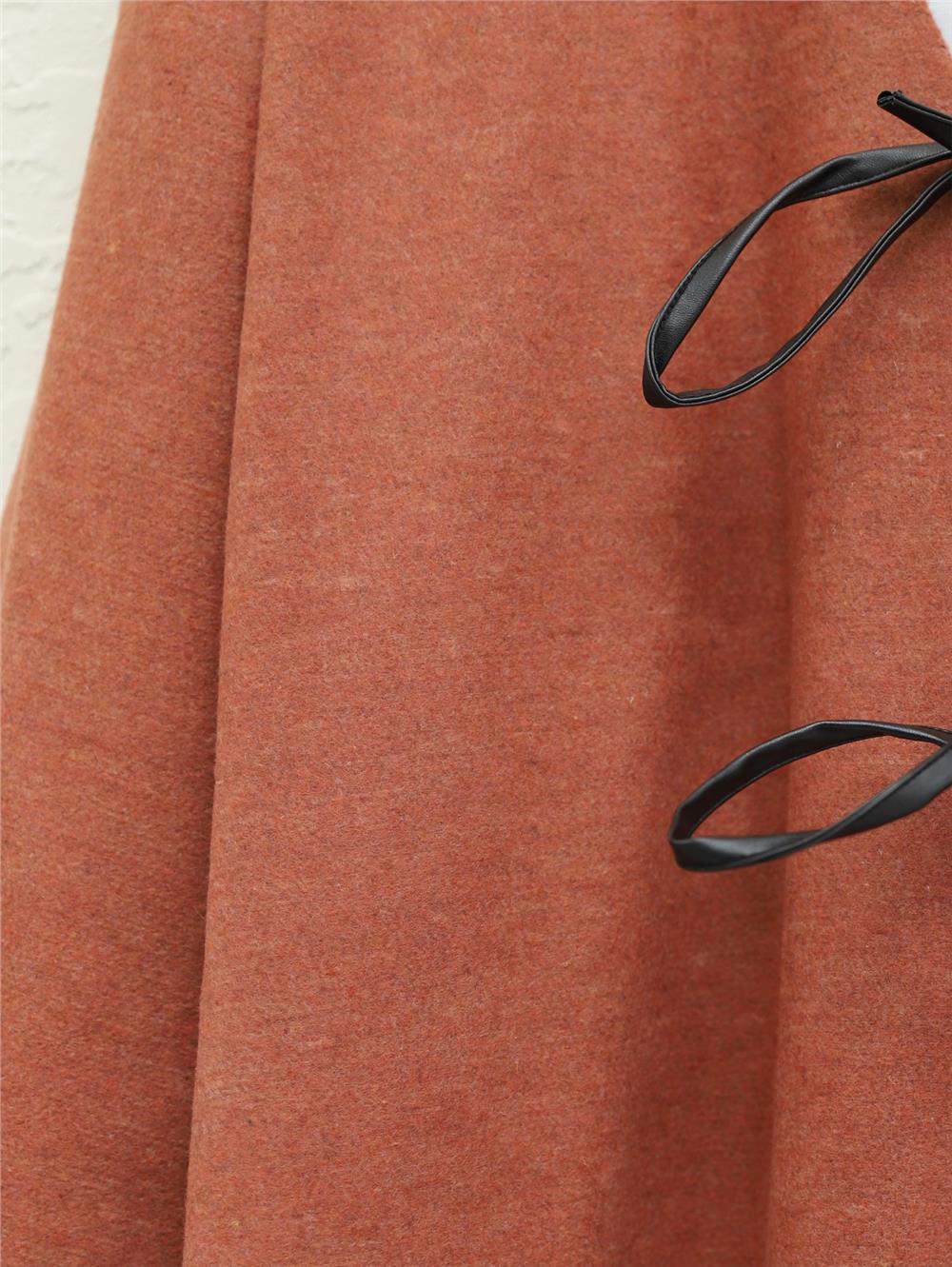 Önü Bağcıklı Oval Kesim Kaşe Kimono    -Kiremit-346-3047-R30