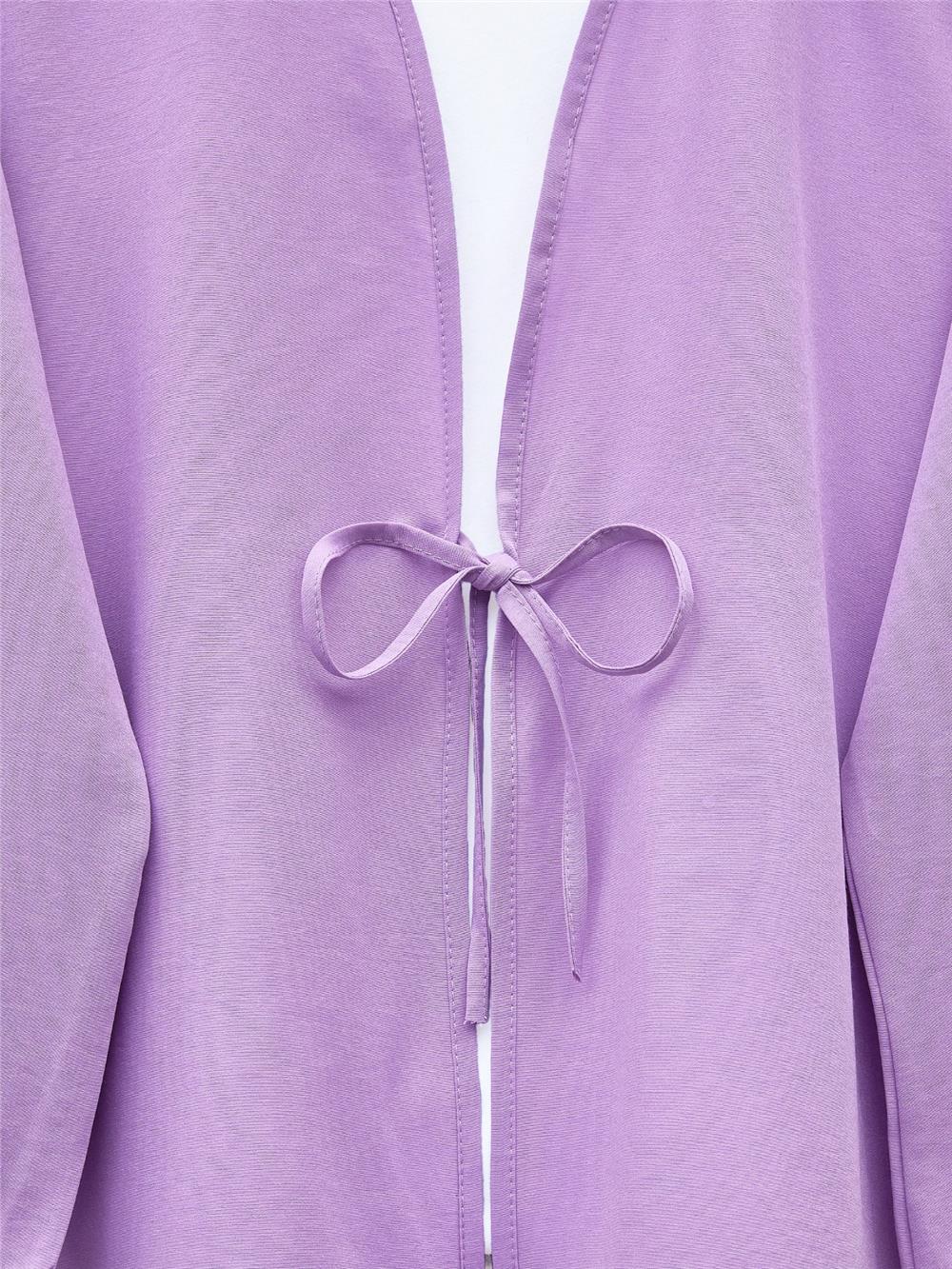 Önü Bağcıklı Poplin Kimono -Lila-253-13051-R42