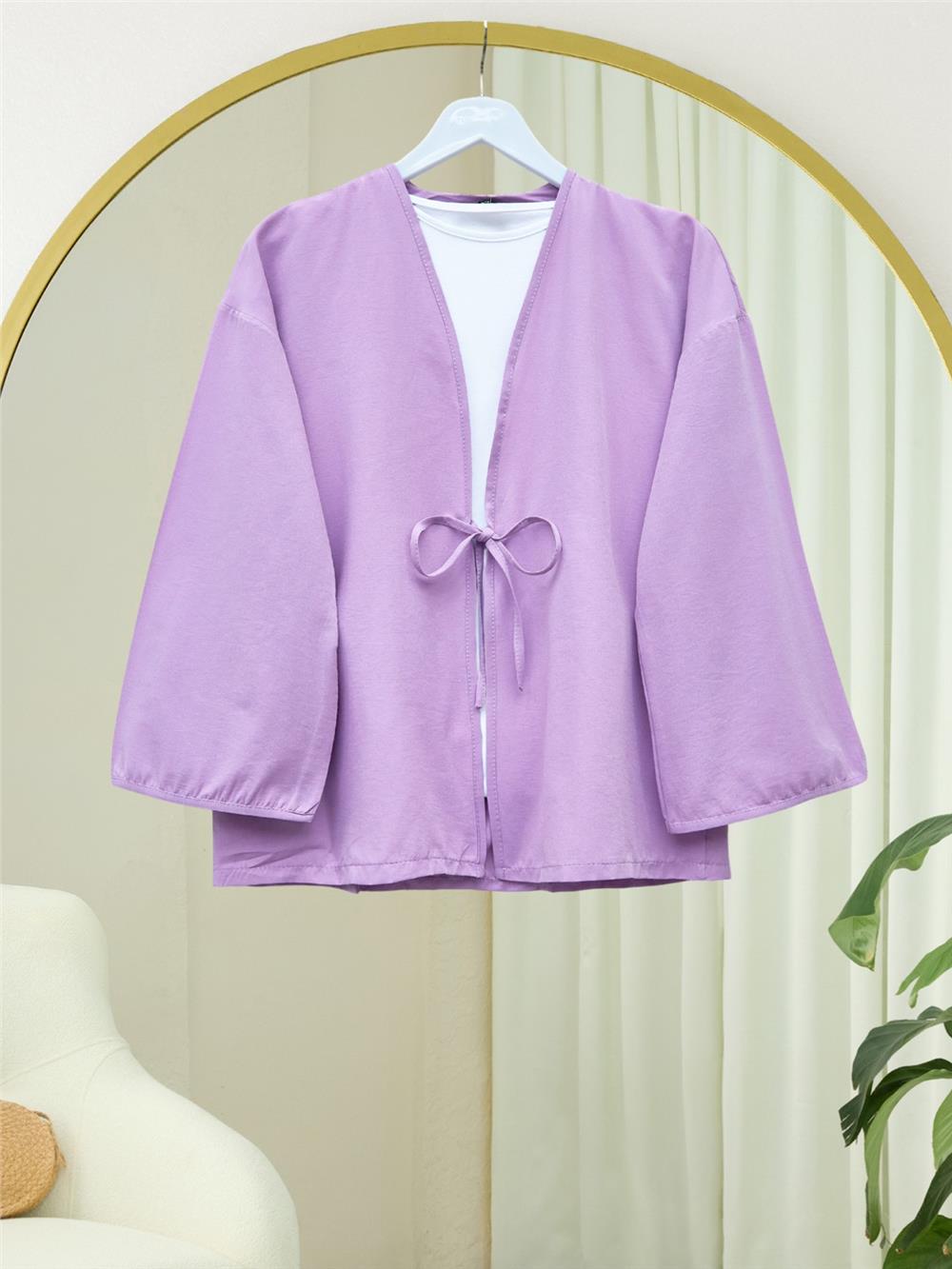 Önü Bağcıklı Poplin Kimono -Lila-253-13051-R42